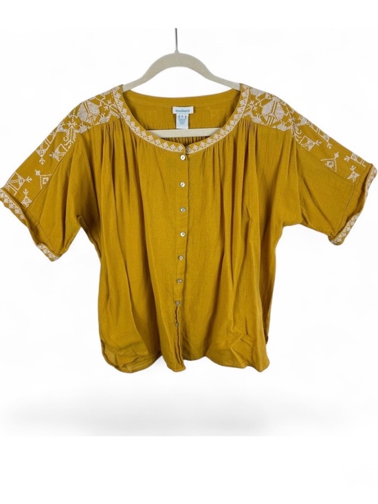 Sundance Tops - Sundance Mustard Yellow Embroidered Cotton Gauze Button Up Top Oversized XL Boho